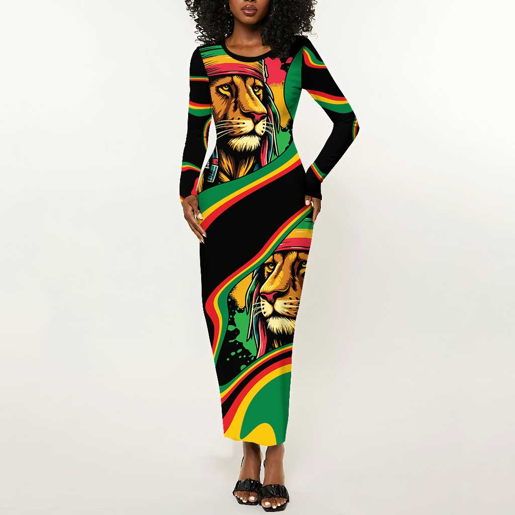 rasta bodycon dress Proud Afro-Jamaicans Lion Long Sleeve Reggae My Soul by AfricanPride Midi Length co-red Green Beyond Classy Chartreuse Select Pants Waists Size:36W