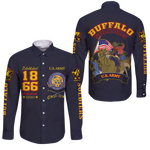 Big Boy Buffalo Soldiers Long Sleeve Button Shirt Blue  - African Pride