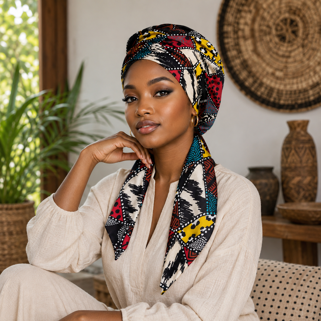 African Wild Animal Skins Easy Headwrap Triangles Pattern Afro Pattern Style