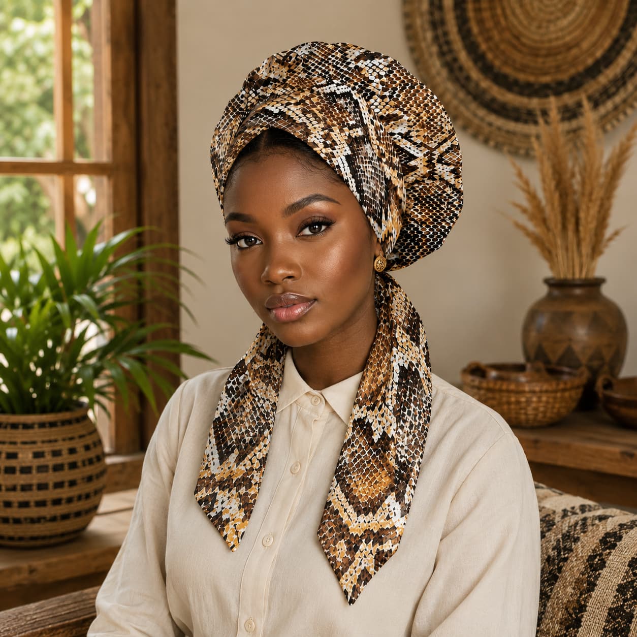 African Wild Animal Skins Easy Headwrap Vintage Snake Skin Pattern