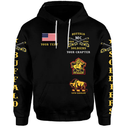 Custom Buffalo Soldiers Motorcycle Club Hoodie BSMC Original Style Black  - African Pride