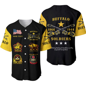 Personalized Buffalo Soldiers Baseball Jersey African American Military Original Style - Black Gold  - African Pride