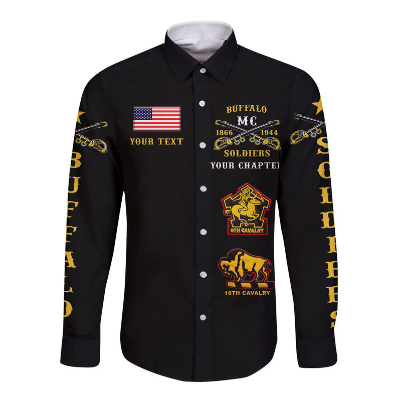 Personalized Buffalo Soldiers Motorcycle Club BSMC Hawaii Long Sleeve Button Shirt Original Style - Black  - African Pride