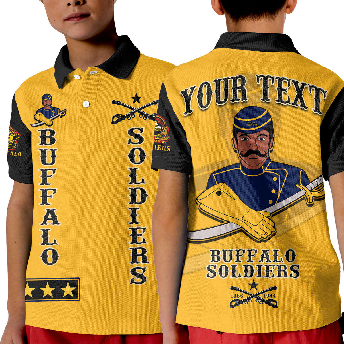 Custom Buffalo Soldiers Polo Shirt KID Motorcycle BSMC Club  - African Pride