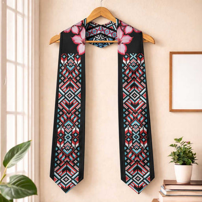 African Adenium Multiflorum Flowers Graduation Stole Mix Native Tribal Pattern