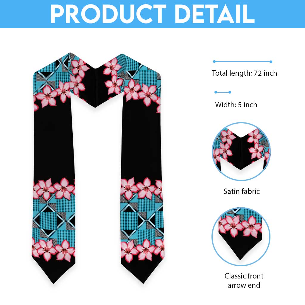 African Adenium Multiflorum Flowers Graduation Stole with Kente Style