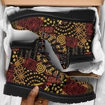African American Quilt Inspired All Season Boots Earth Tone African Patchwork Motif