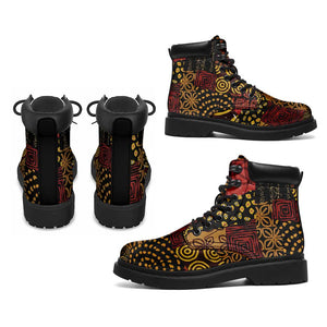 African American Quilt Inspired All Season Boots Earth Tone African Patchwork Motif