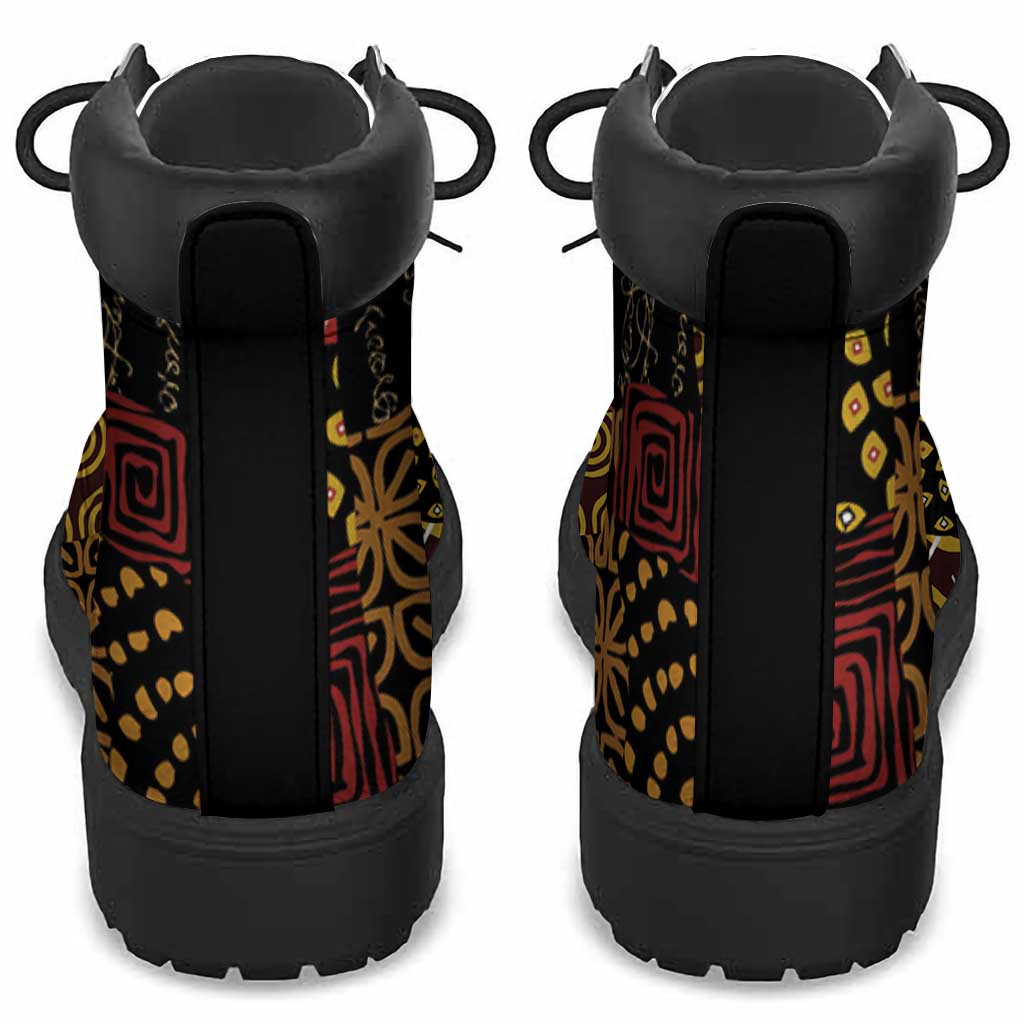 African American Quilt Inspired All Season Boots Earth Tone African Patchwork Motif