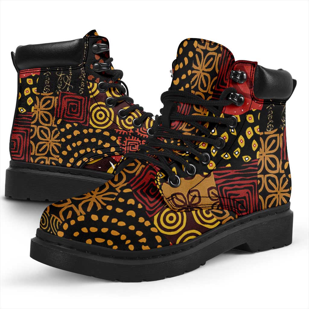African American Quilt Inspired All Season Boots Earth Tone African Patchwork Motif