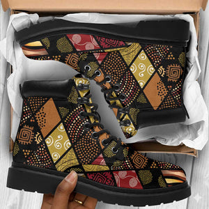 African American Quilt Inspired All Season Boots Ethnic Bohemian Rhombus Patchwork