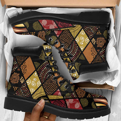 African American Quilt Inspired All Season Boots Ethnic Bohemian Rhombus Patchwork