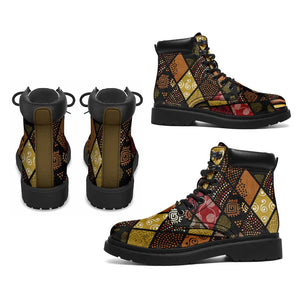 African American Quilt Inspired All Season Boots Ethnic Bohemian Rhombus Patchwork