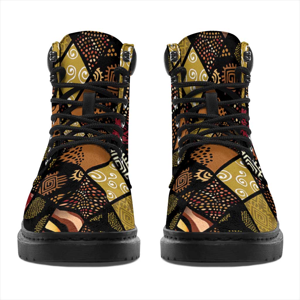 African American Quilt Inspired All Season Boots Ethnic Bohemian Rhombus Patchwork