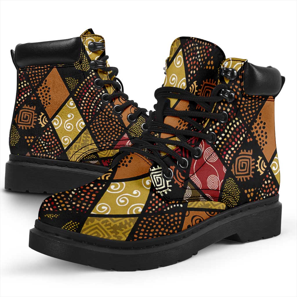 African American Quilt Inspired All Season Boots Ethnic Bohemian Rhombus Patchwork
