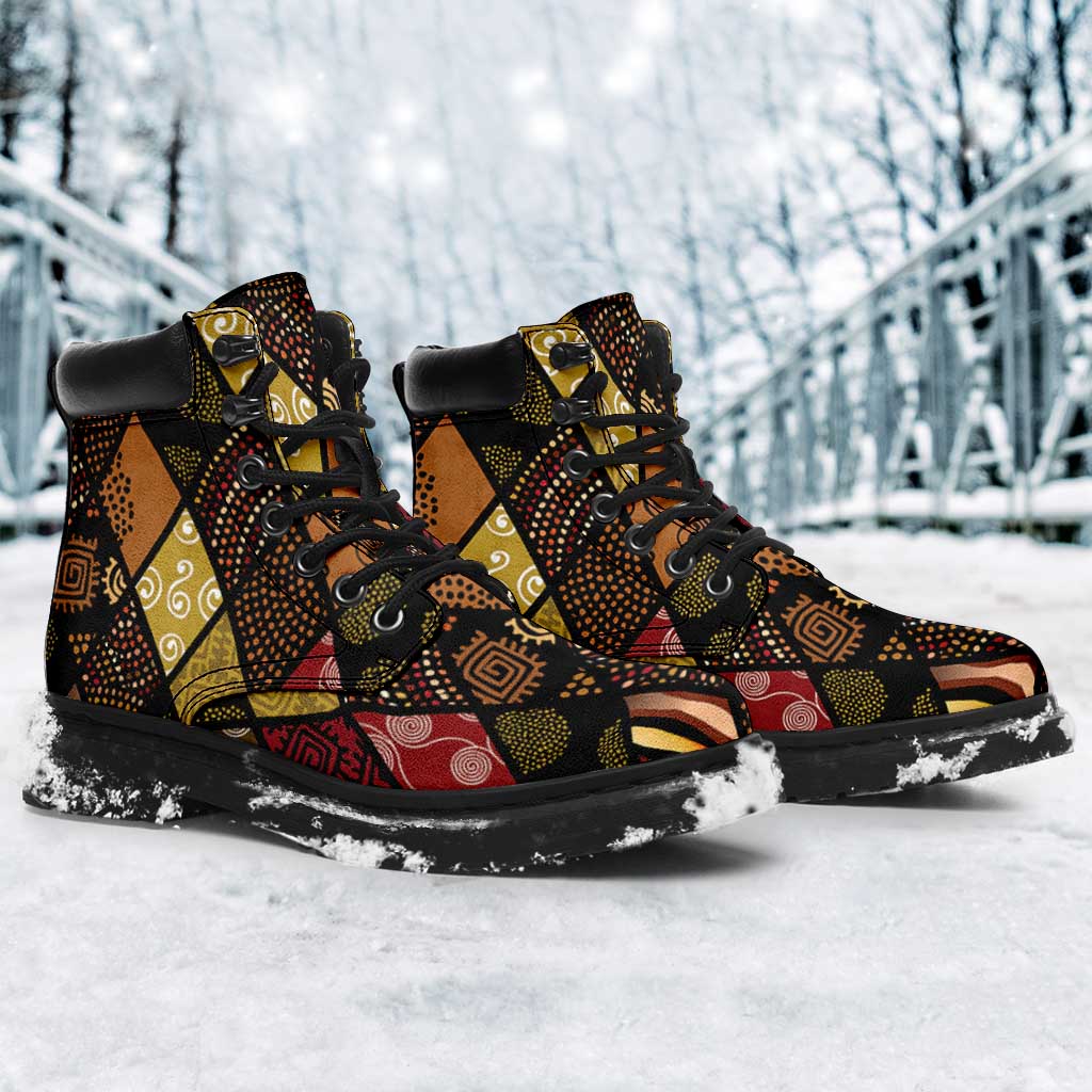 African American Quilt Inspired All Season Boots Ethnic Bohemian Rhombus Patchwork