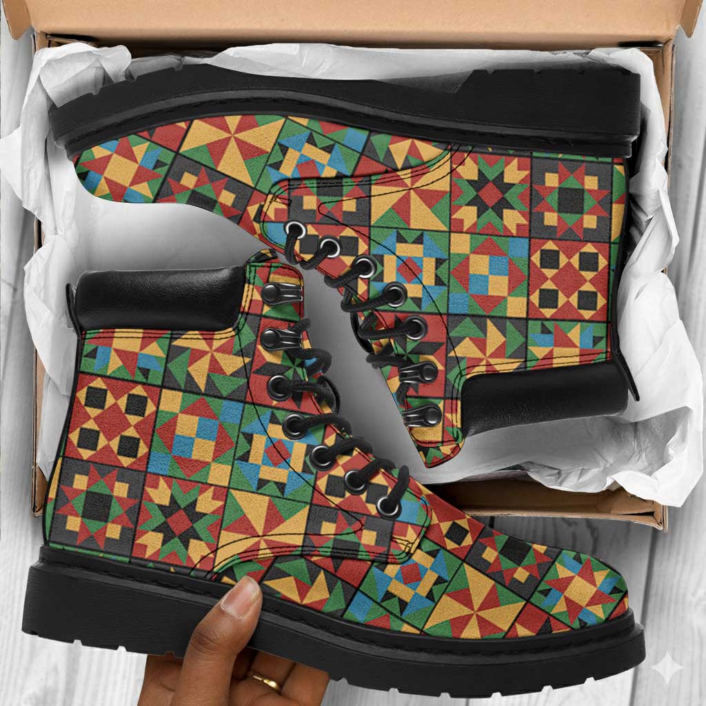 African American Quilt Inspired All Season Boots Freedom Quilt Symbolic Patchwork