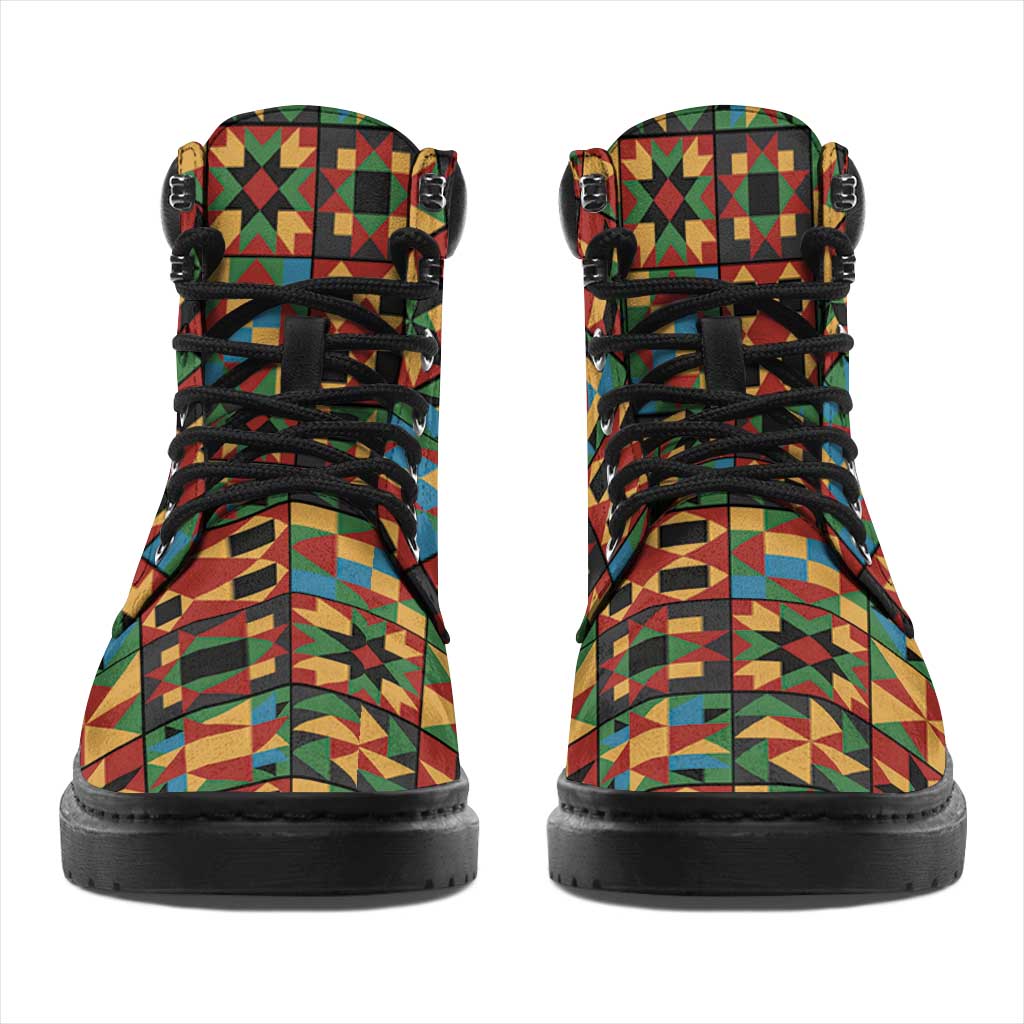 African American Quilt Inspired All Season Boots Freedom Quilt Symbolic Patchwork