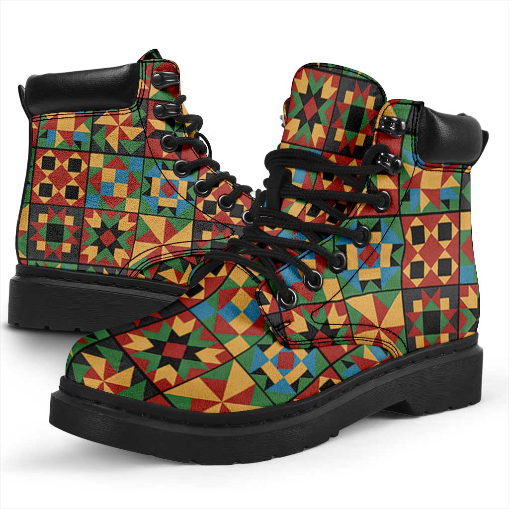 African American Quilt Inspired All Season Boots Freedom Quilt Symbolic Patchwork