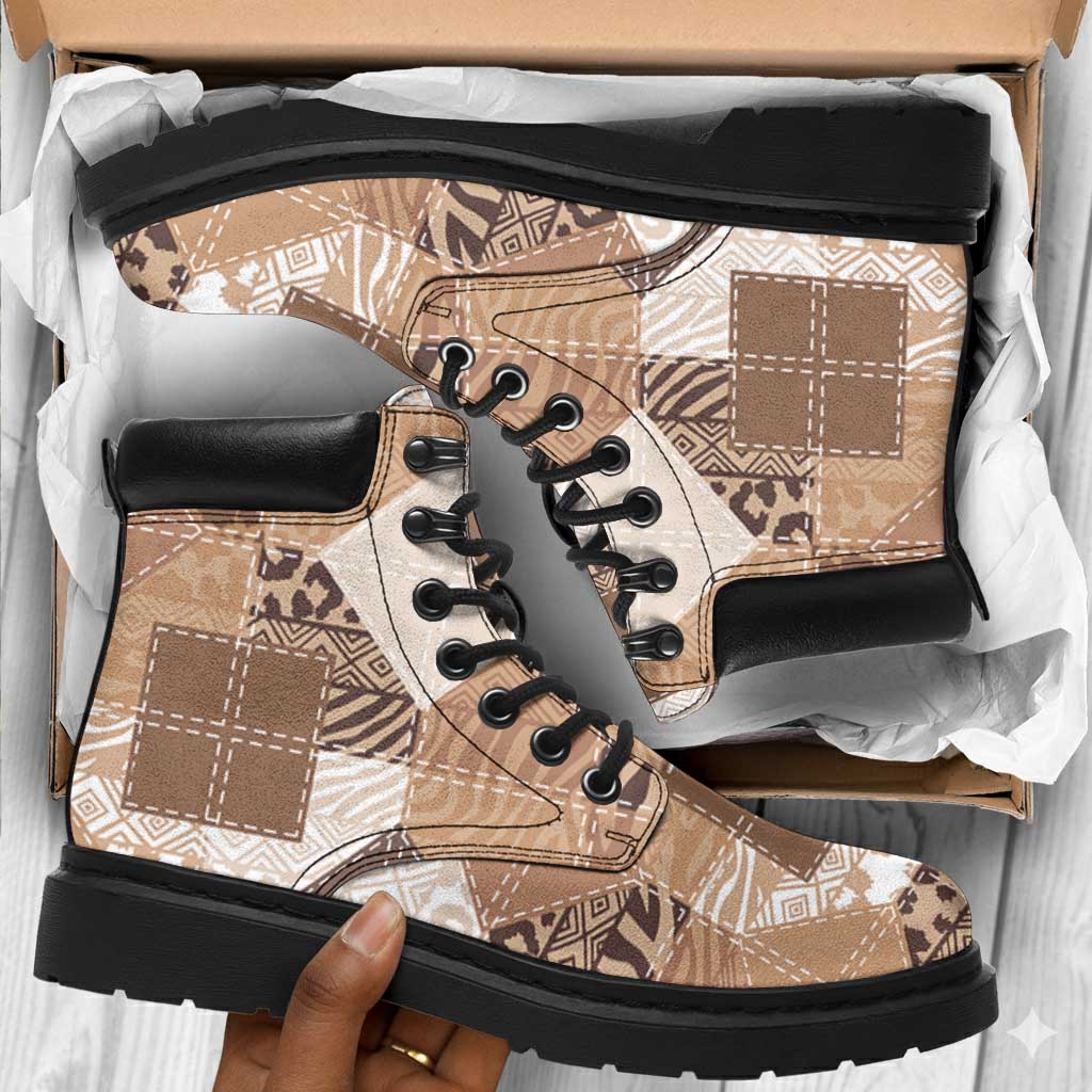 African American Quilt Inspired All Season Boots Wild Animal Skin African Beige Tribal Elements