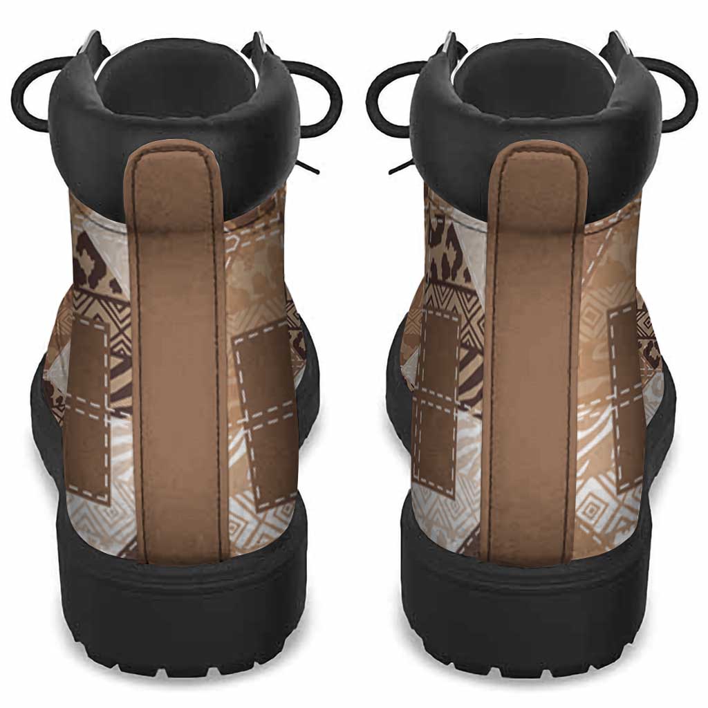 African American Quilt Inspired All Season Boots Wild Animal Skin African Beige Tribal Elements