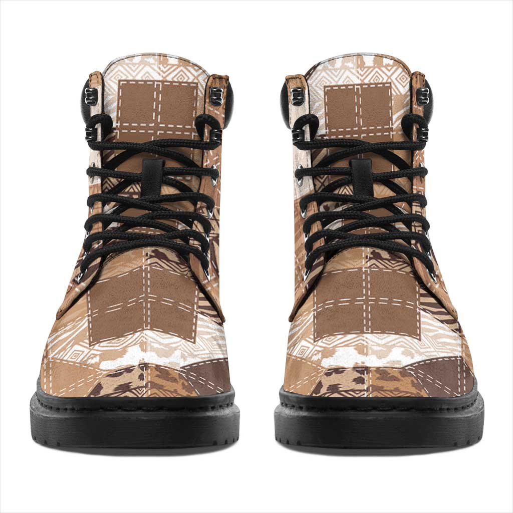African American Quilt Inspired All Season Boots Wild Animal Skin African Beige Tribal Elements