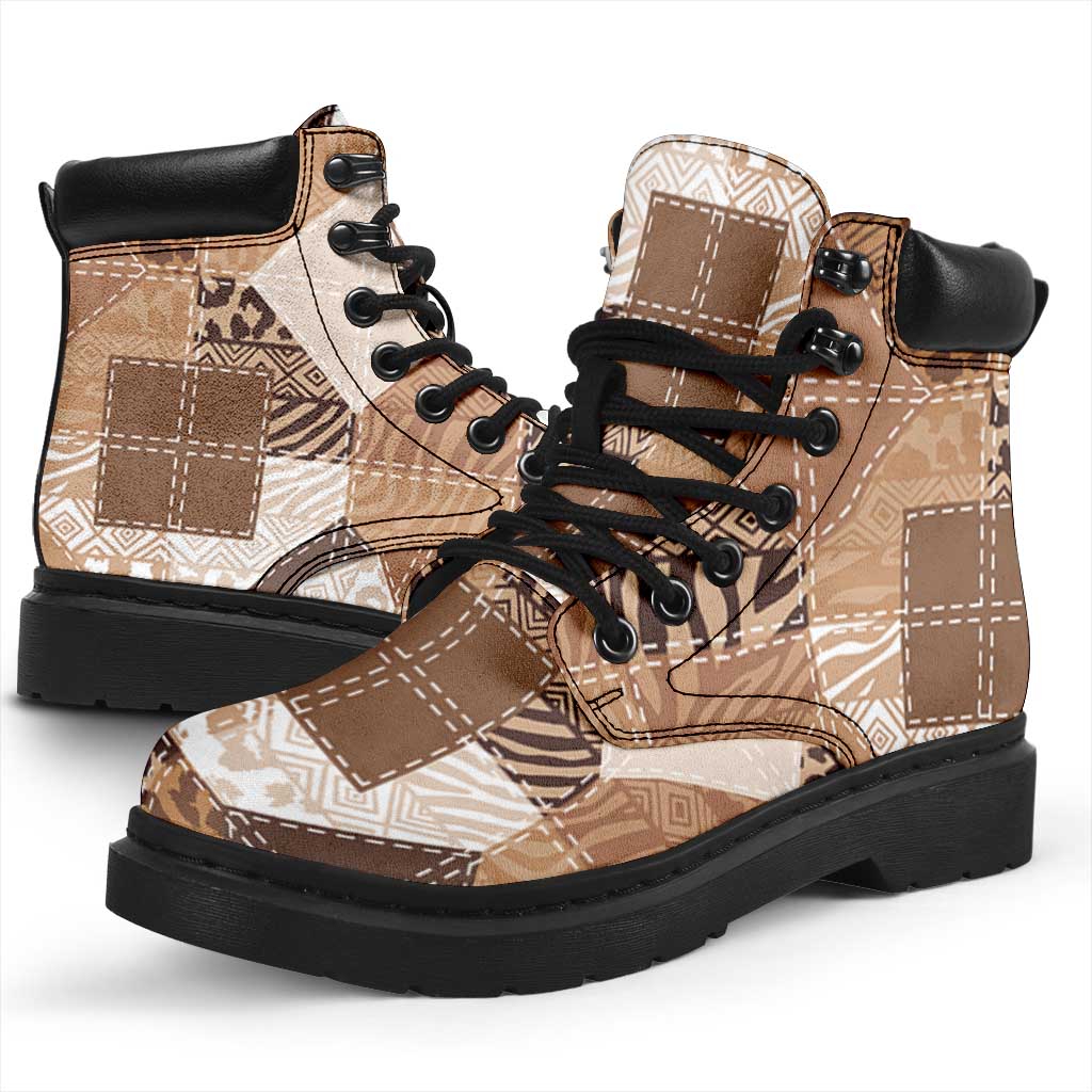 African American Quilt Inspired All Season Boots Wild Animal Skin African Beige Tribal Elements