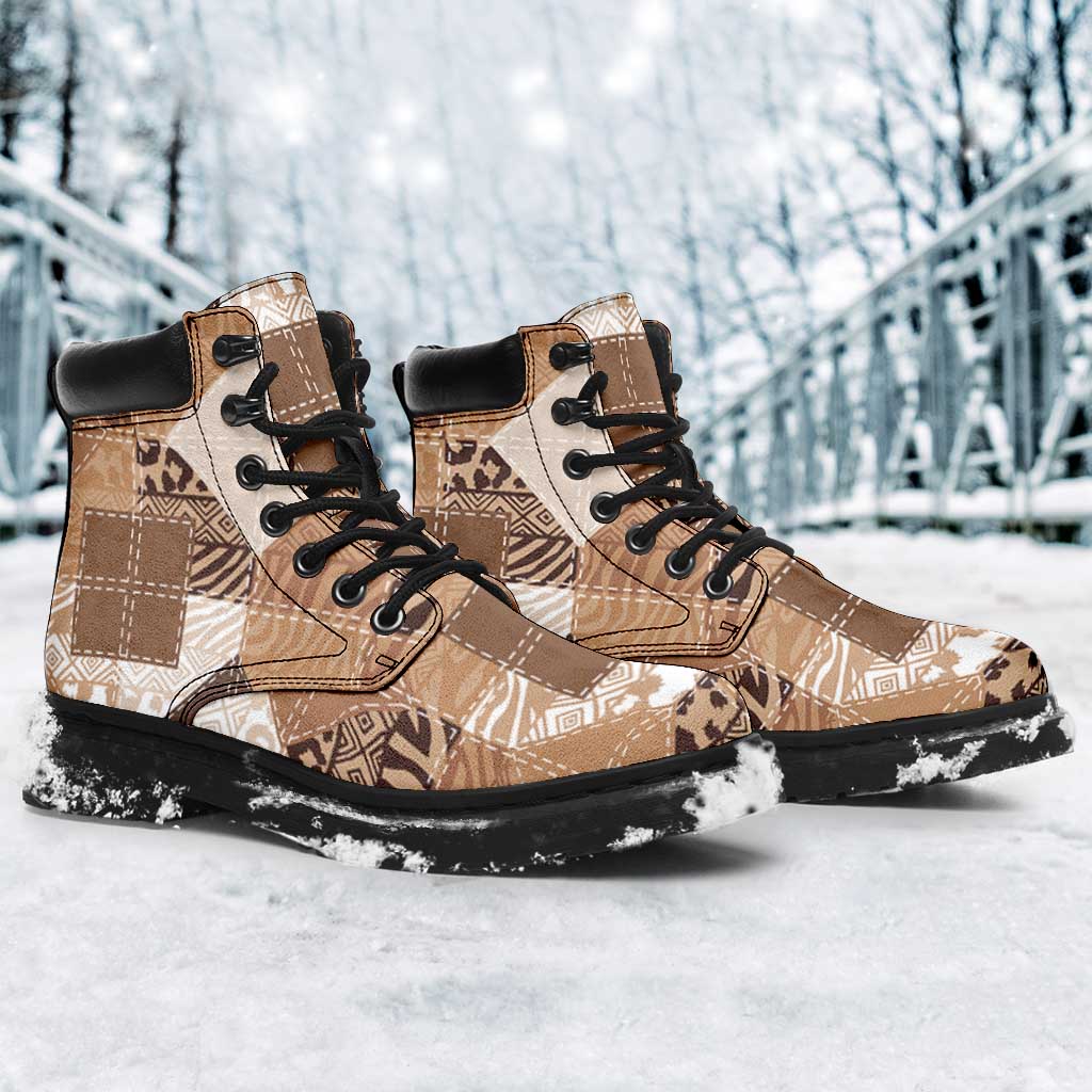African American Quilt Inspired All Season Boots Wild Animal Skin African Beige Tribal Elements