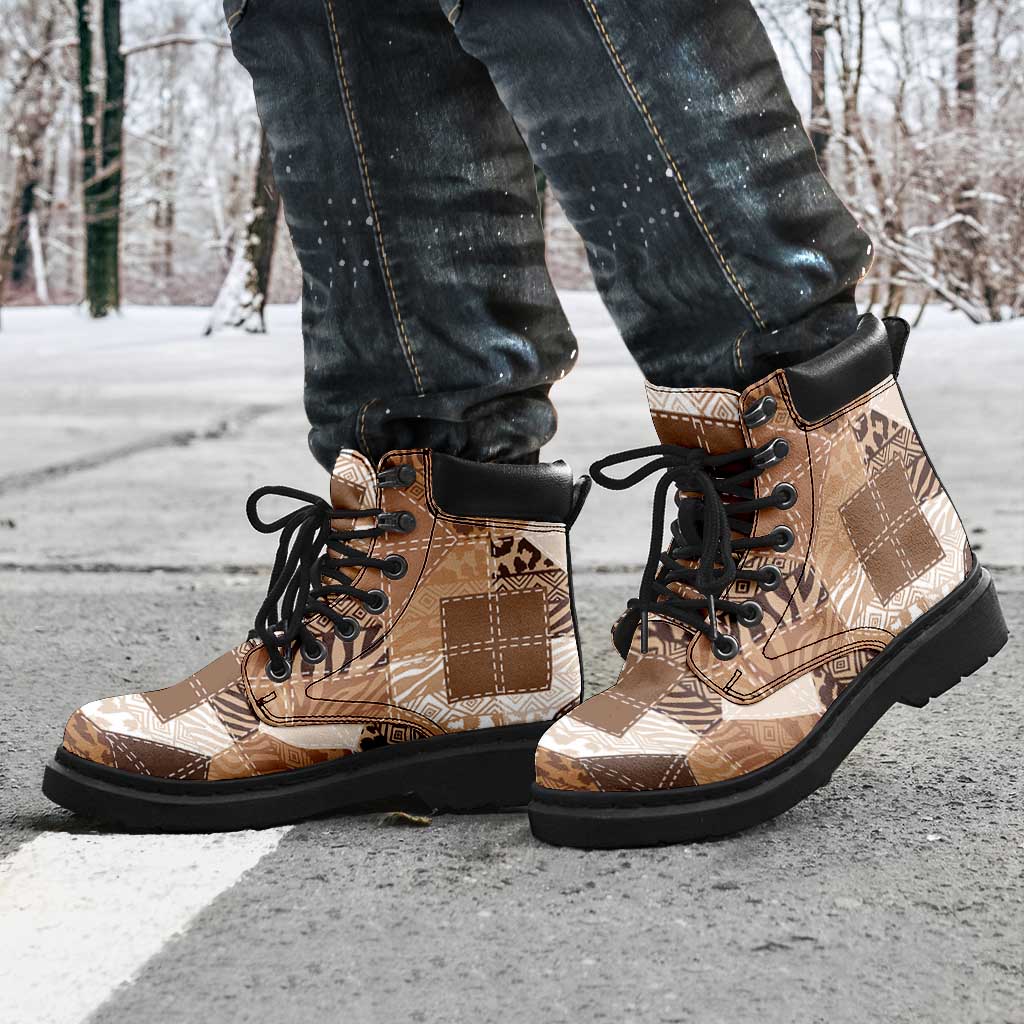African American Quilt Inspired All Season Boots Wild Animal Skin African Beige Tribal Elements