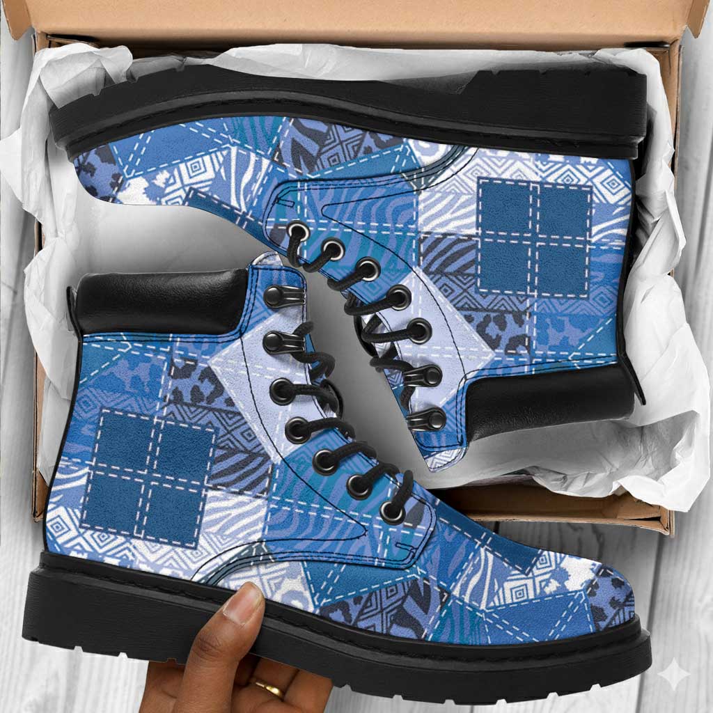 African American Quilt Inspired All Season Boots Wild Animal Skin African Blue Tribal Elements