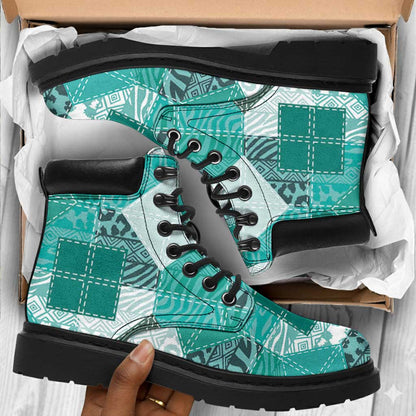 African American Quilt Inspired All Season Boots Wild Animal Skin African Turquoise Tribal Elements