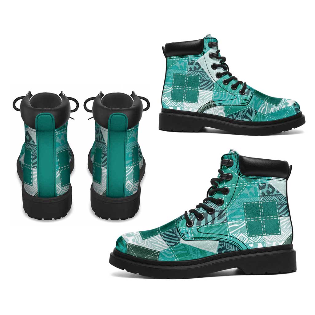 African American Quilt Inspired All Season Boots Wild Animal Skin African Turquoise Tribal Elements
