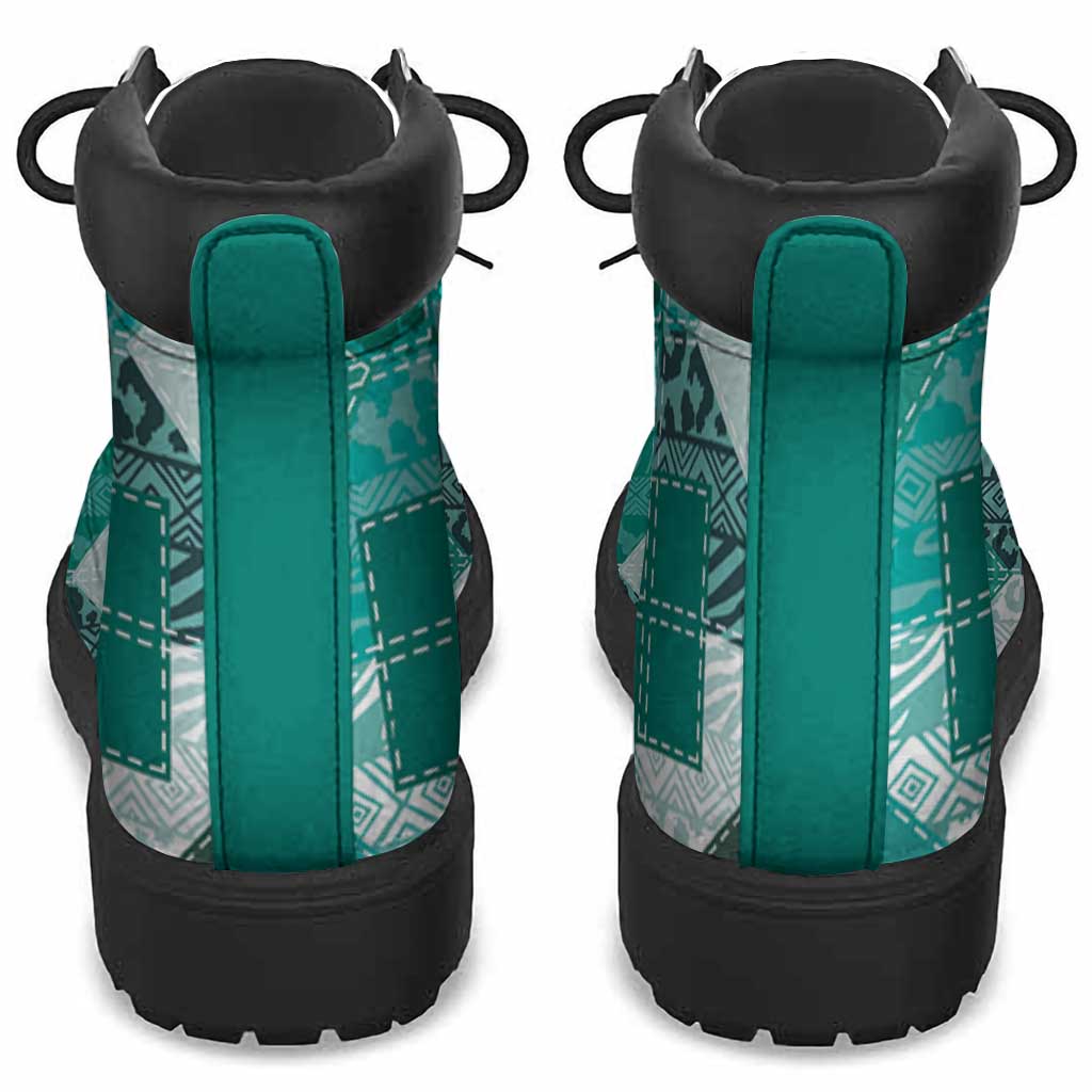 African American Quilt Inspired All Season Boots Wild Animal Skin African Turquoise Tribal Elements