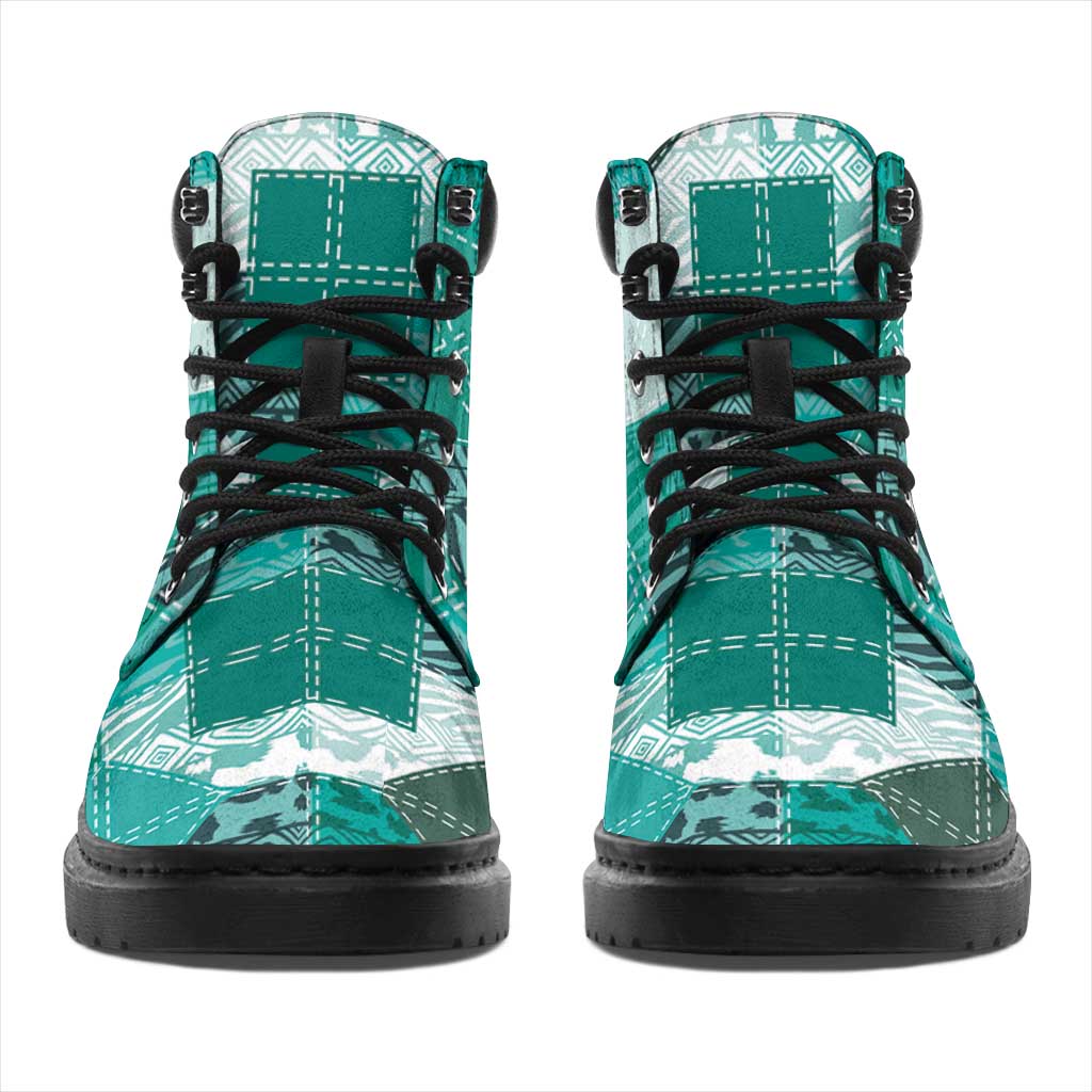 African American Quilt Inspired All Season Boots Wild Animal Skin African Turquoise Tribal Elements
