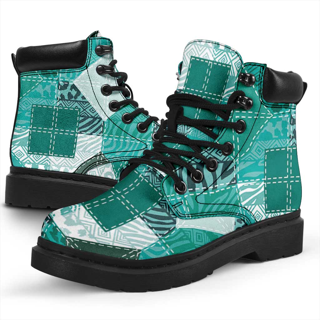 African American Quilt Inspired All Season Boots Wild Animal Skin African Turquoise Tribal Elements