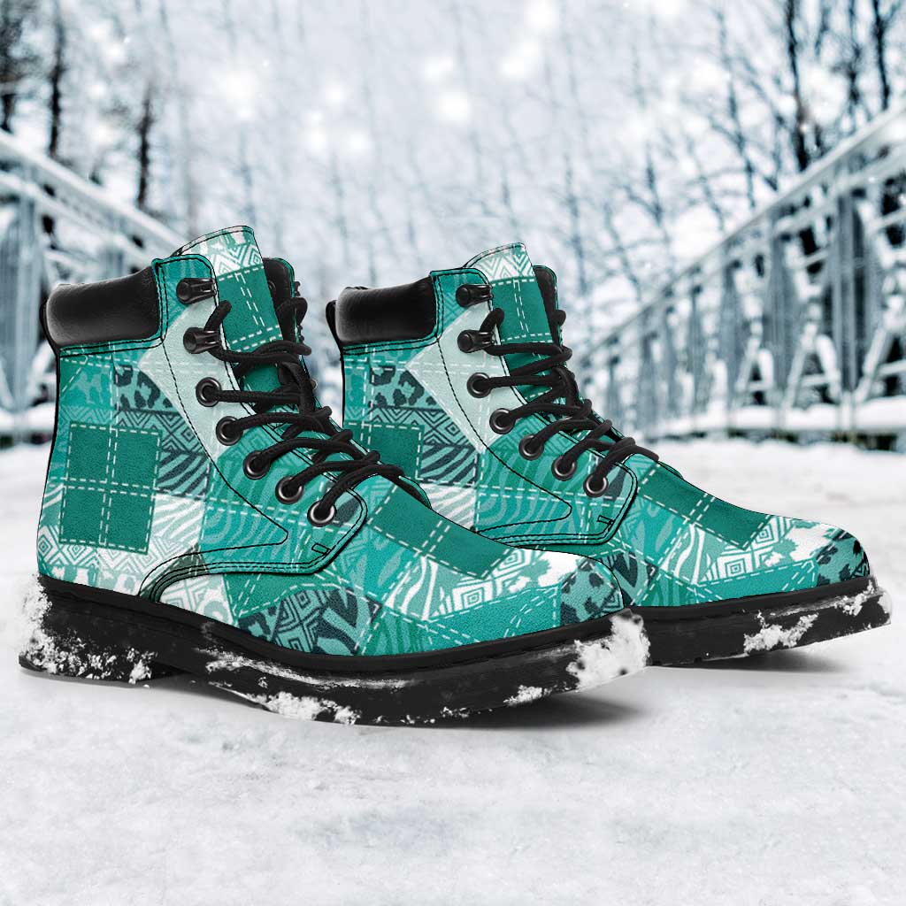 African American Quilt Inspired All Season Boots Wild Animal Skin African Turquoise Tribal Elements