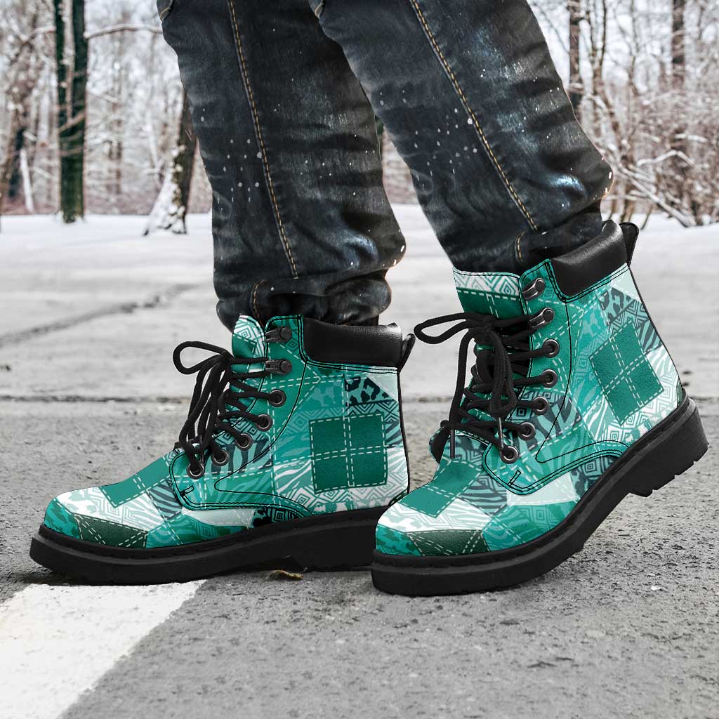 African American Quilt Inspired All Season Boots Wild Animal Skin African Turquoise Tribal Elements