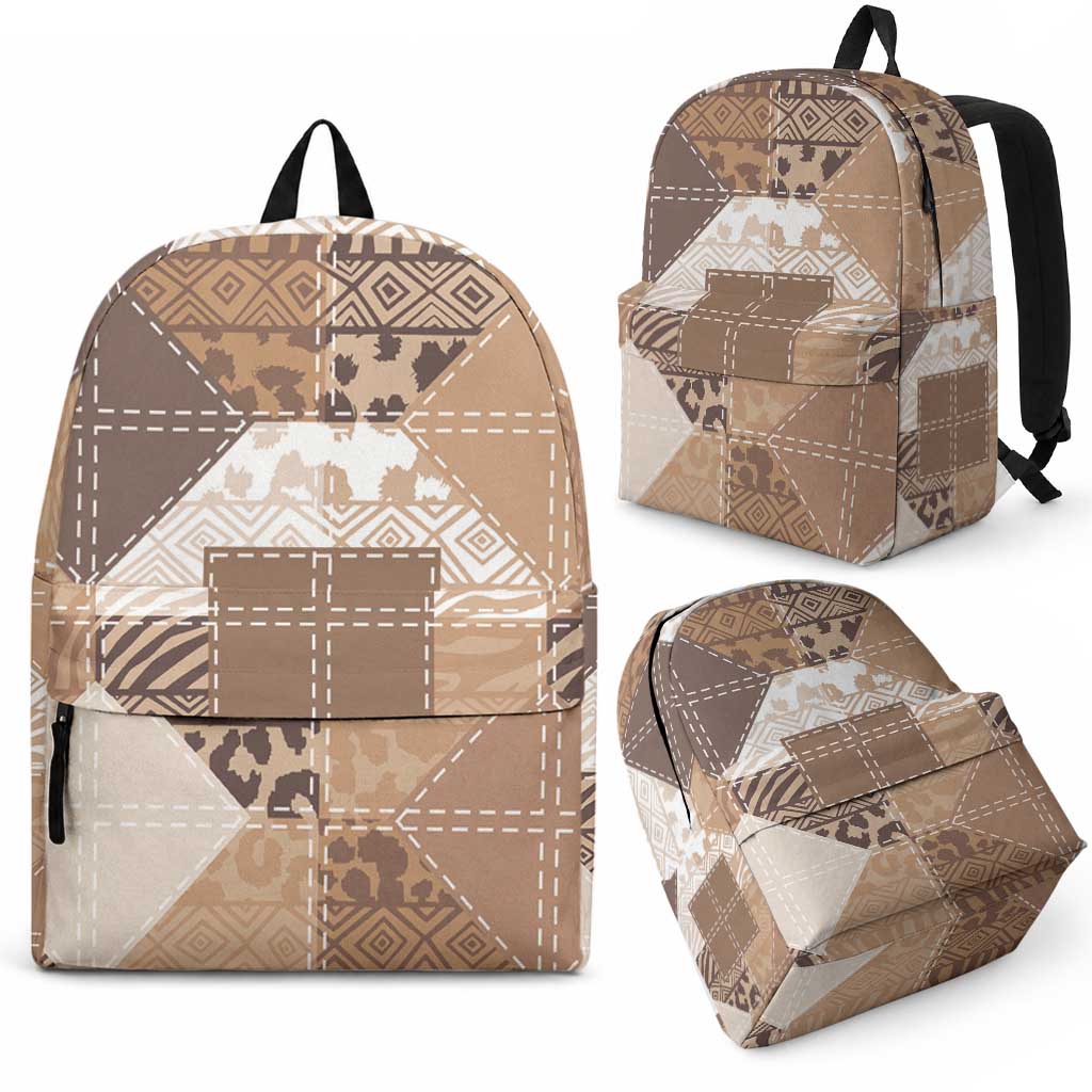 African American Quilt Inspired Backpack Wild Animal Skin African Beige Tribal Elements