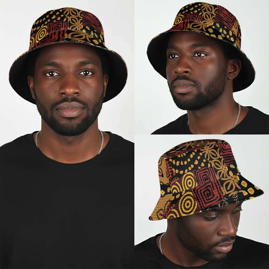 African American Quilt Inspired Bucket Hat Earth Tone African Patchwork Motif