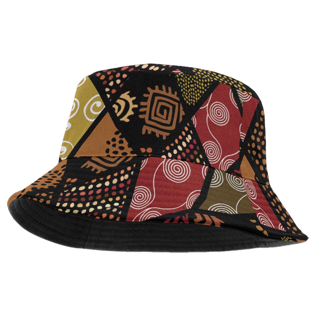 African American Quilt Inspired Bucket Hat Ethnic Bohemian Rhombus Patchwork