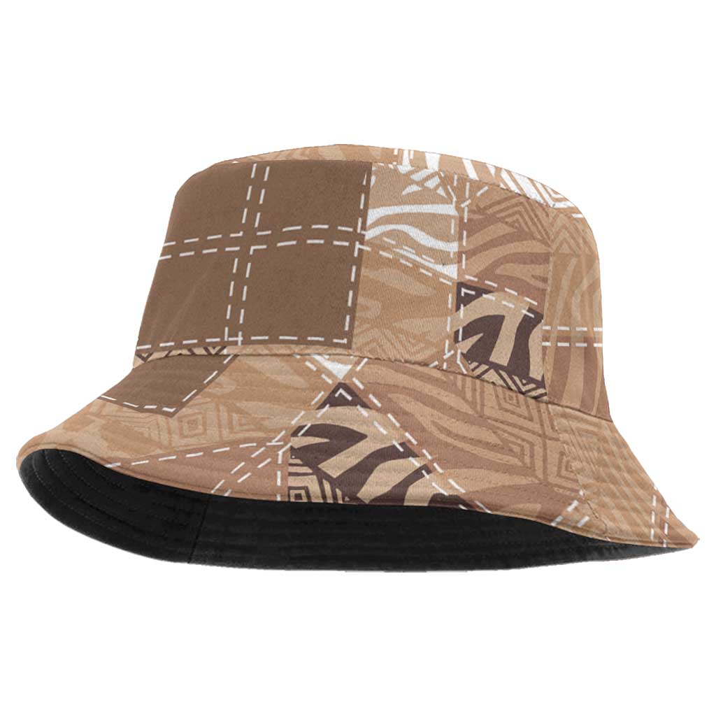 African American Quilt Inspired Bucket Hat Wild Animal Skin African Beige Tribal Elements