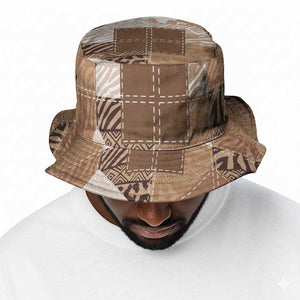 African American Quilt Inspired Bucket Hat Wild Animal Skin African Beige Tribal Elements