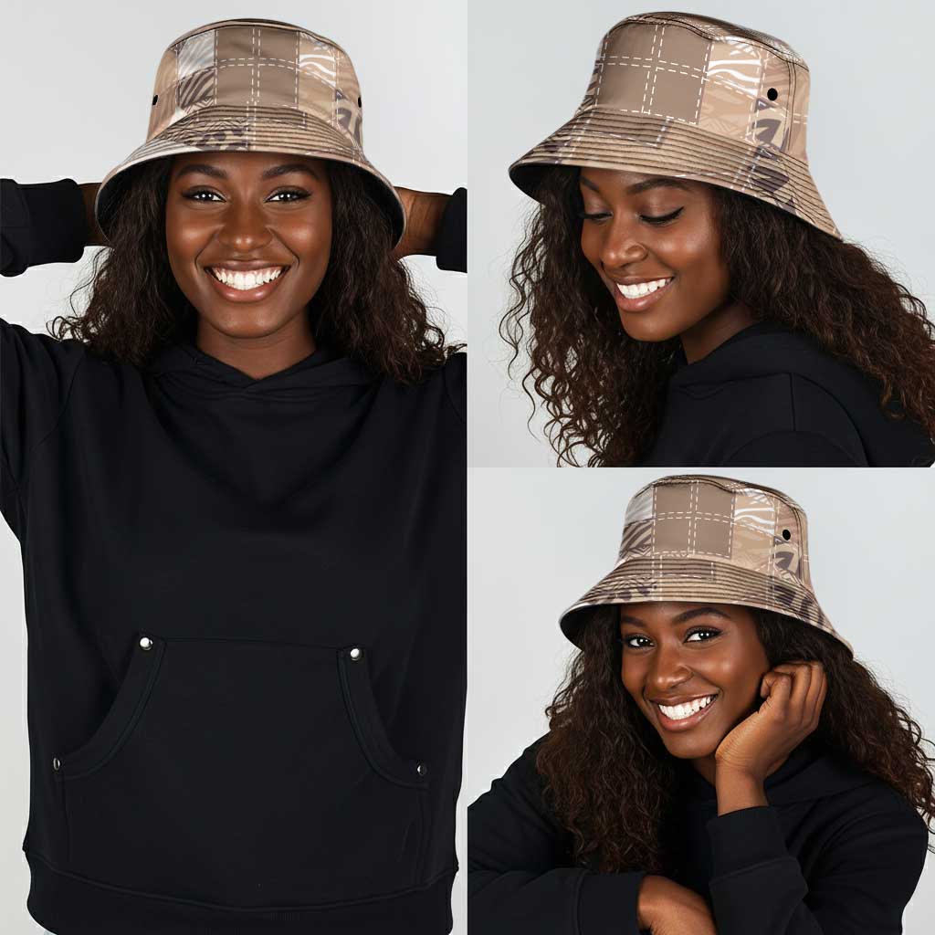 African American Quilt Inspired Bucket Hat Wild Animal Skin African Beige Tribal Elements
