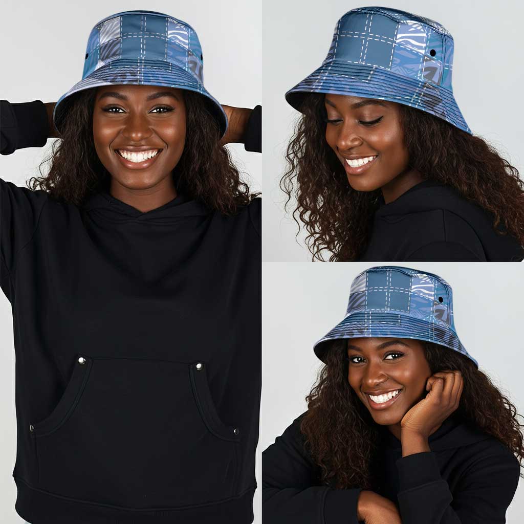 African American Quilt Inspired Bucket Hat Wild Animal Skin African Blue Tribal Elements