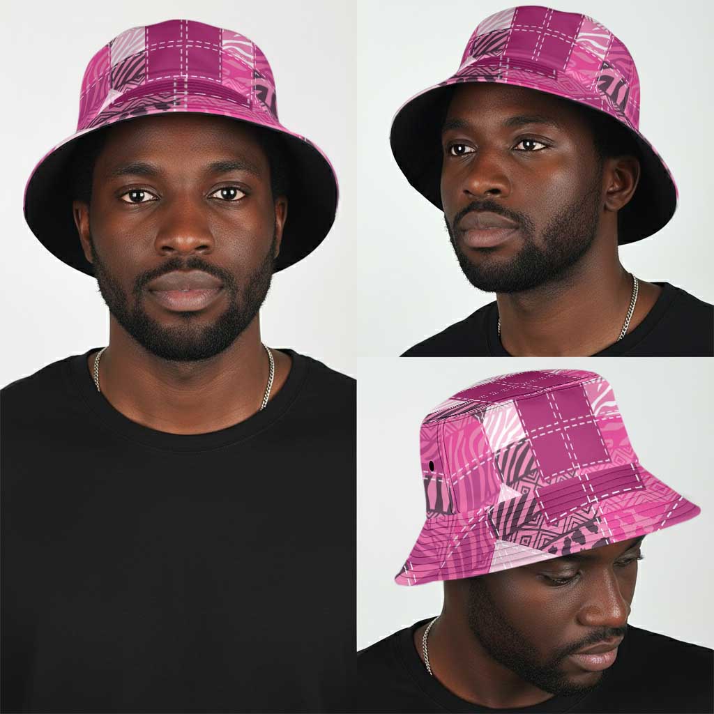 African American Quilt Inspired Bucket Hat Wild Animal Skin African Pink Tribal Elements