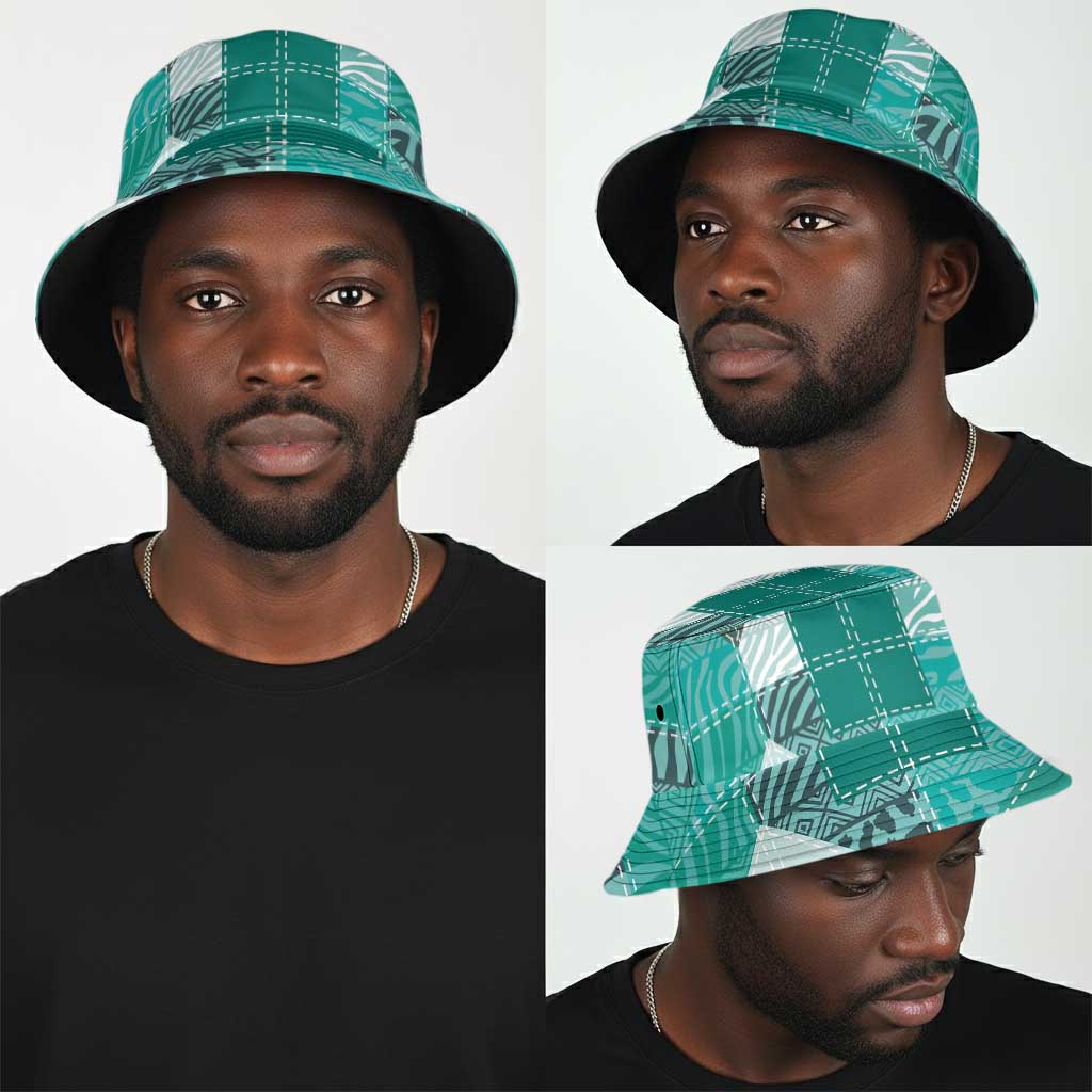 African American Quilt Inspired Bucket Hat Wild Animal Skin African Turquoise Tribal Elements