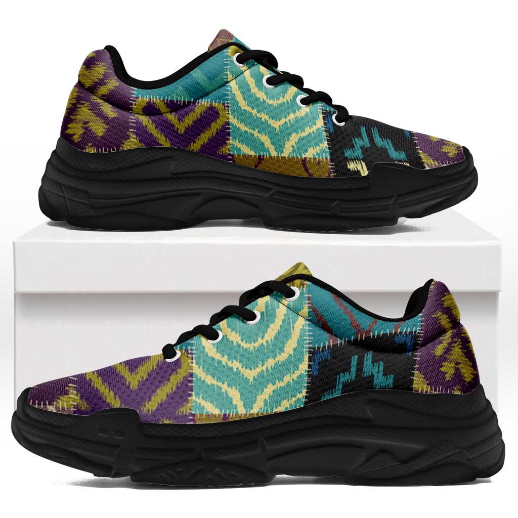 African American Quilt Inspired Chunky Sneakers Cultural Heritage Ethnic Quilt Pattern