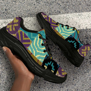 African American Quilt Inspired Chunky Sneakers Cultural Heritage Ethnic Quilt Pattern