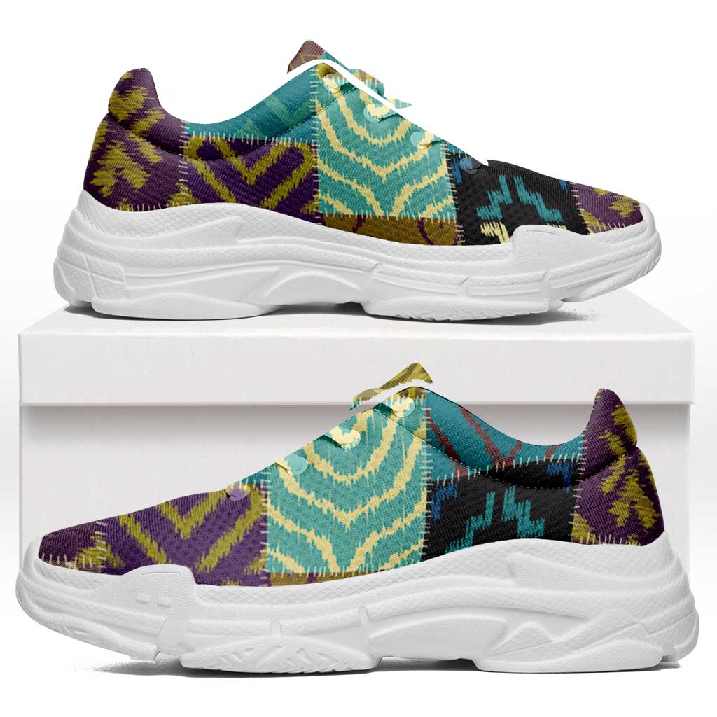 African American Quilt Inspired Chunky Sneakers Cultural Heritage Ethnic Quilt Pattern