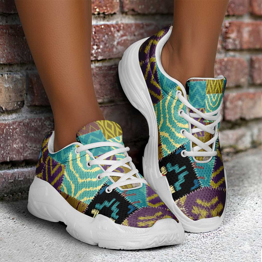 African American Quilt Inspired Chunky Sneakers Cultural Heritage Ethnic Quilt Pattern